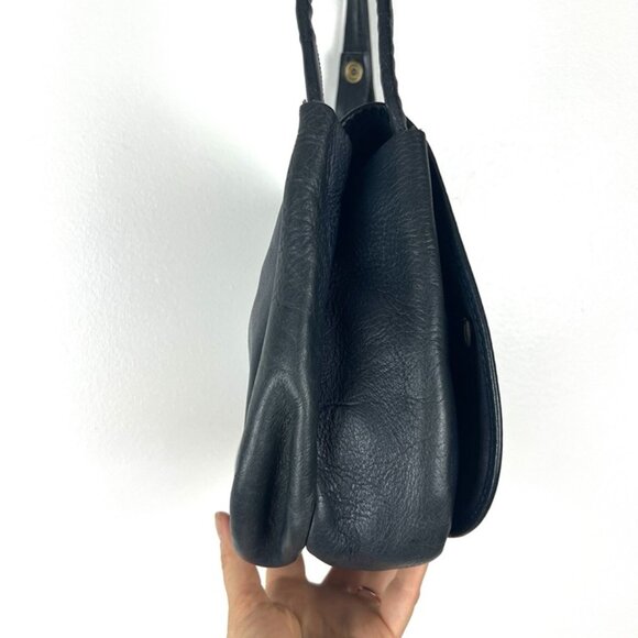 Vintage Navy Blue Leather Shoulder Bag Medium Horseshoe Shape Western Boho Rodeo - Picture 4 of 12